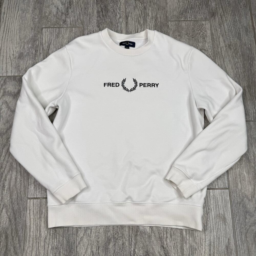 Fred Perry Jumper Sweatshirt Crewneck Embroidered Centre White Logo Mens Size L